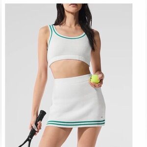 Alo White and green Athletic Skirt Set Like new, small top and xs skirt
